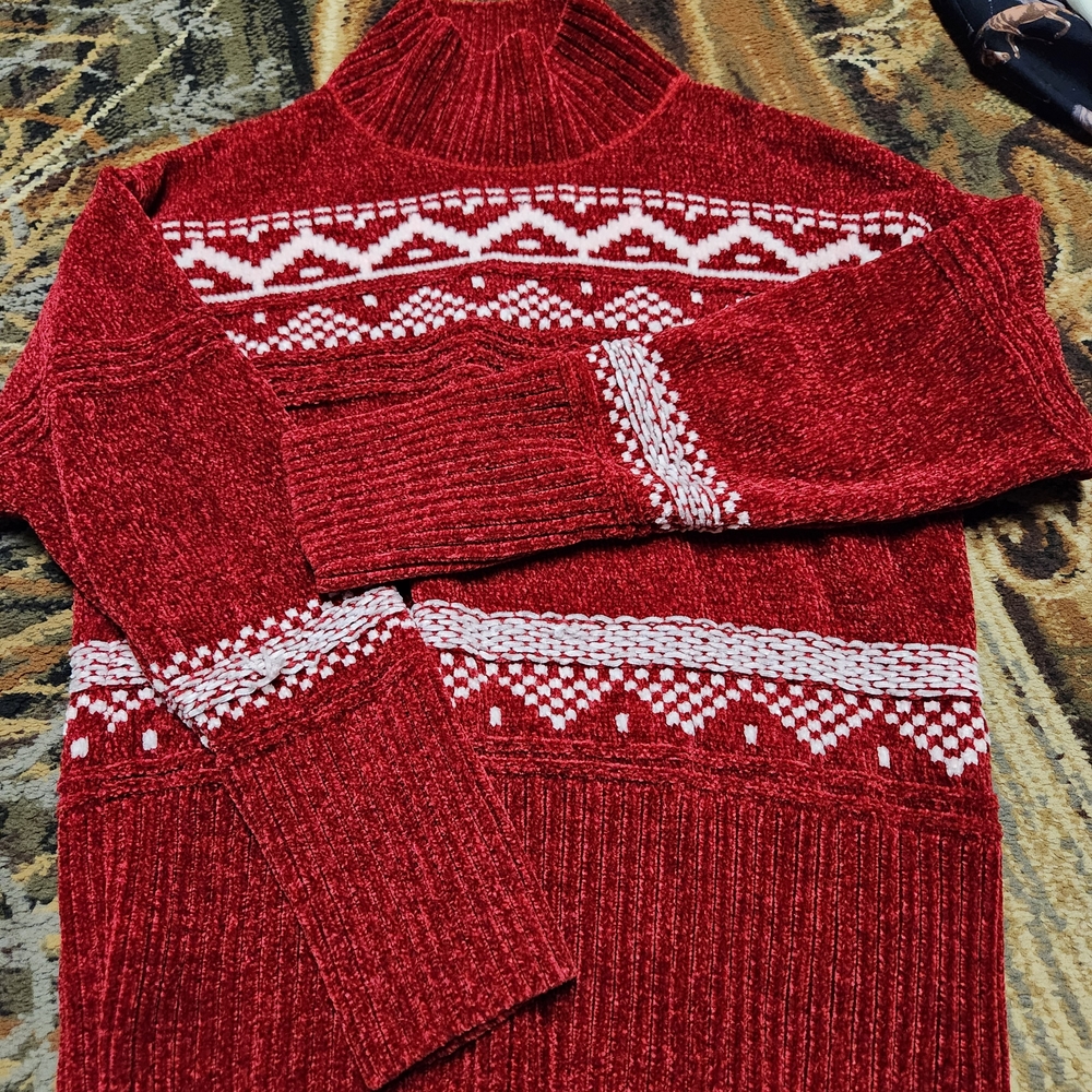 Christian Siriano Red and White Patterned Turtleneck Sweater